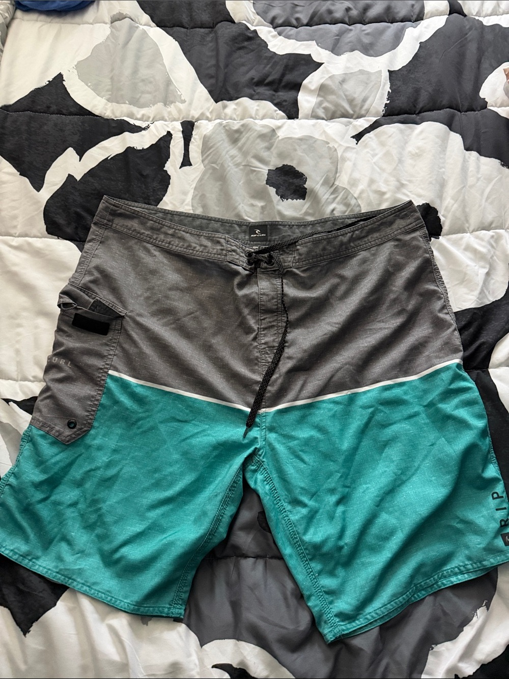 Rip Curl Gray and Teal Colorblock Board Shorts